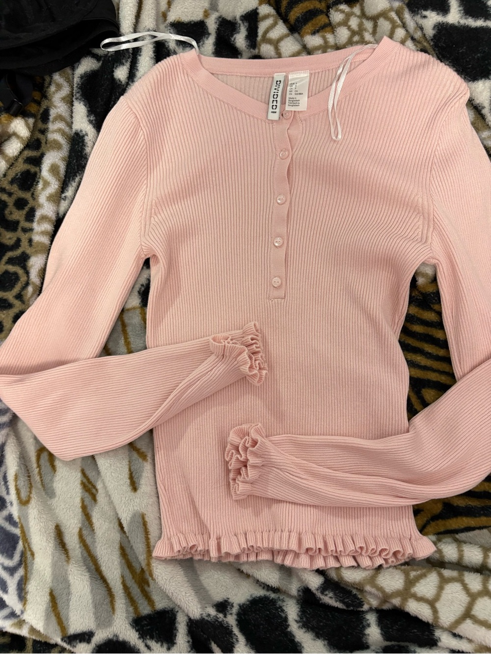 ' Pink Ribbed Long-Sleeve Henley Top - Picture 2 of 3
